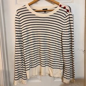 Talbots Nautical Striped Sweater XL Multicolor Anchor Button Shoulder Pullover
